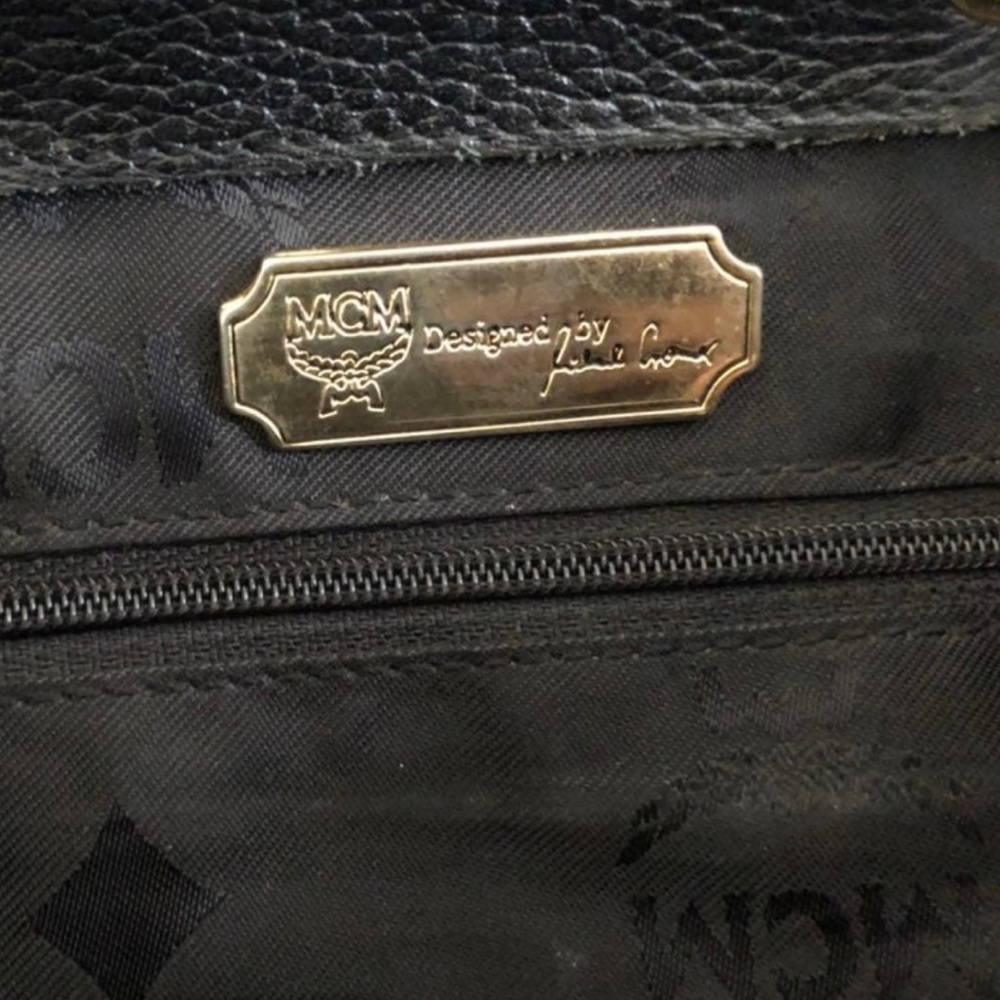 MCM Black Pebbled Leather Drawstring Backpack with Gold Hardware - Picture 3 of 6